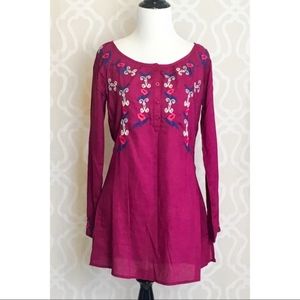 Tunic Mini Boho Dress with Embroidery Size S